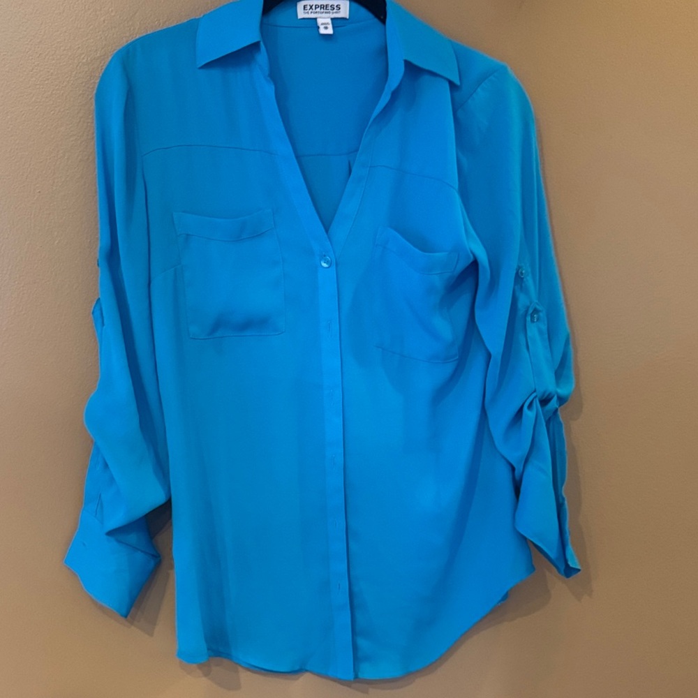 Express Women's Vibrant Blue Button-Down Shirt